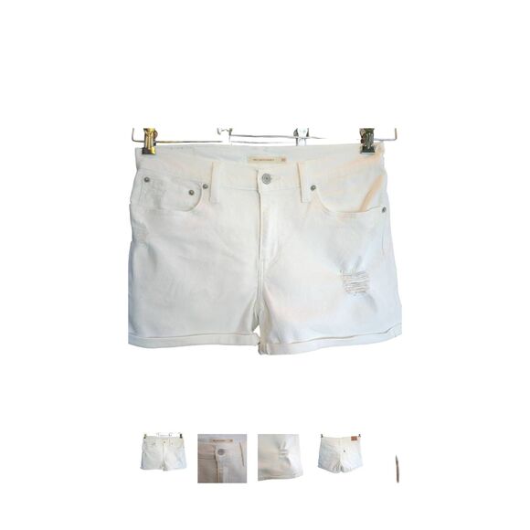 Levi's Women's Rolled Cuff Mid Length Shorts White Distressed Denim Size 30 - Picture 2 of 7